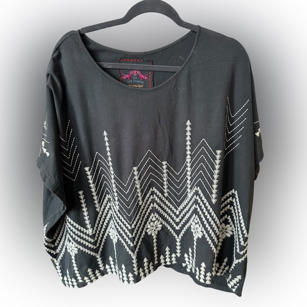 Johnny Was gray with White Embroidery oversized top size XS